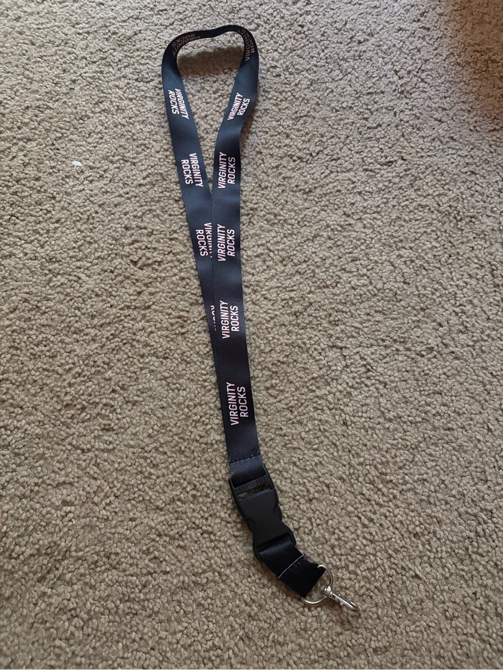 Black 'Virginity Rocks' Branded Lanyard with Metal Clip